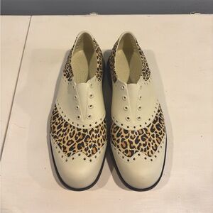 BIION Wingtip Golf Shoes in Leopard Print and Cream